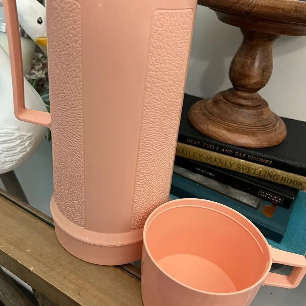 Vintage Pink plastic insulated metal Thermos for her.